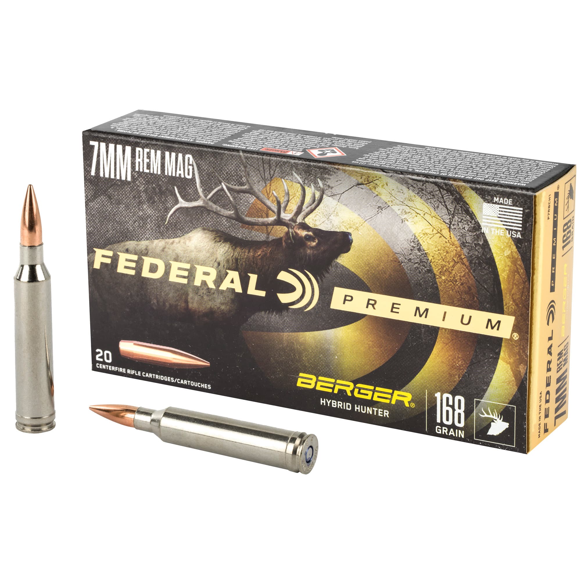 Federal Premium 7mm Remington Magnum Berger Hybrid Hunter 168 Grain 20 Rounds