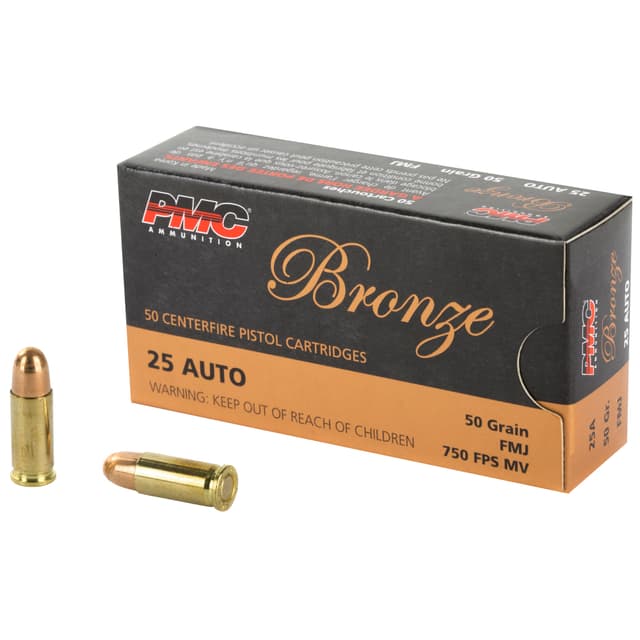 PMC Bronze .25 ACP Handgun Ammo - 50 Grain | FMJ | 50rd Box
