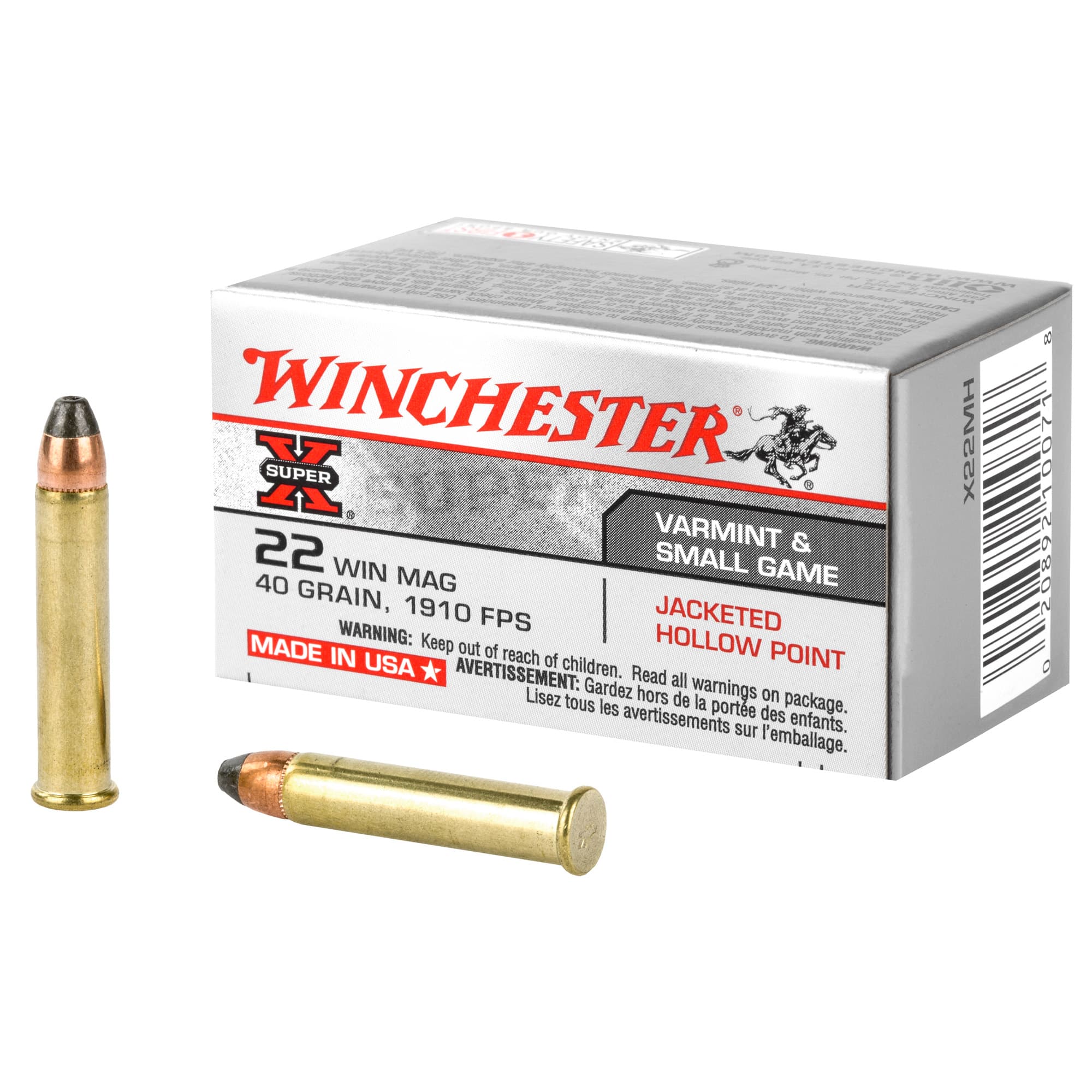 Winchester Super X 22 Winchester Magnum Rimfire Jacketed Hollow Point 40 Grain 50 Rounds