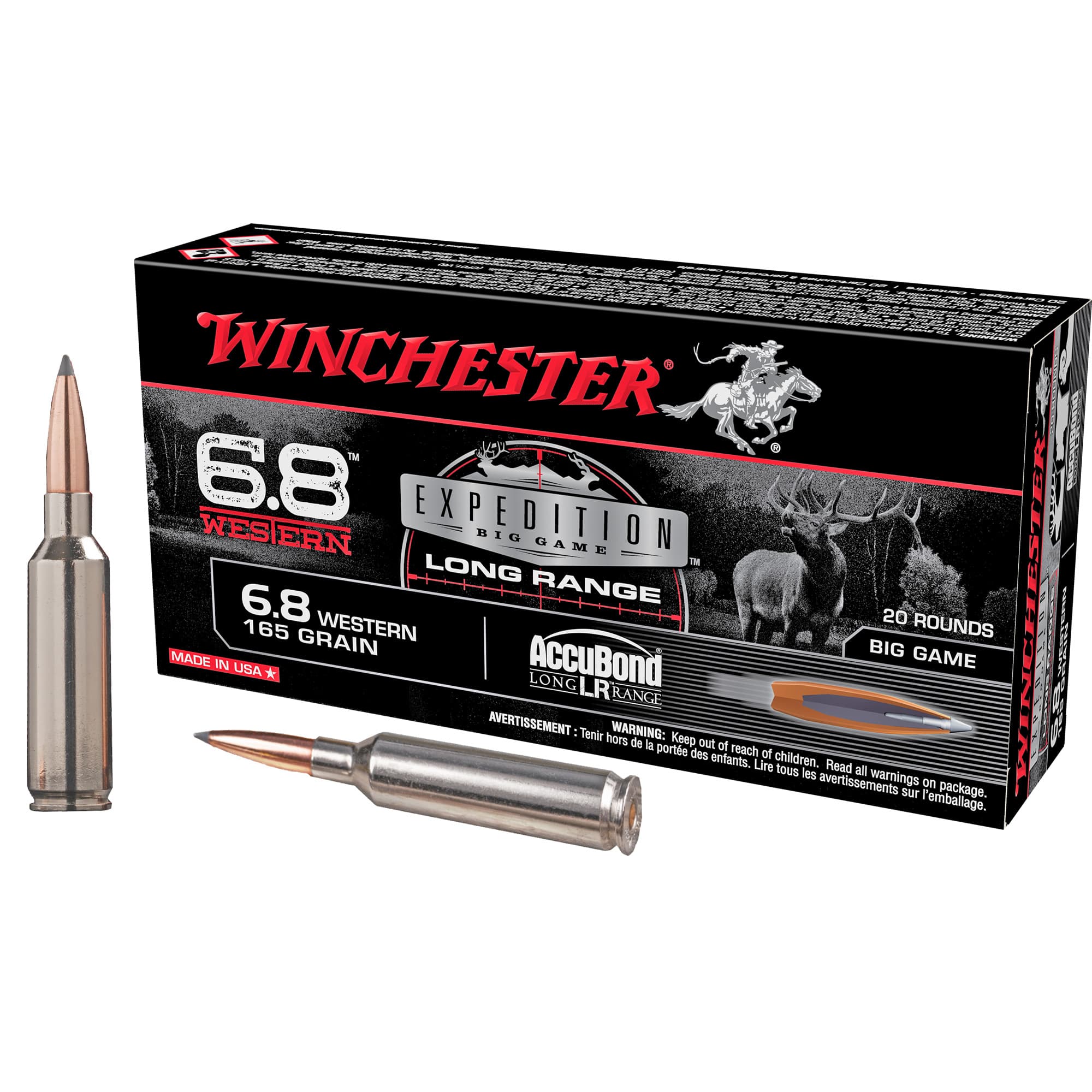 Winchester Expedition Big Game 6.8 Western Nosler AccuBond 165 Grain 20 Rounds