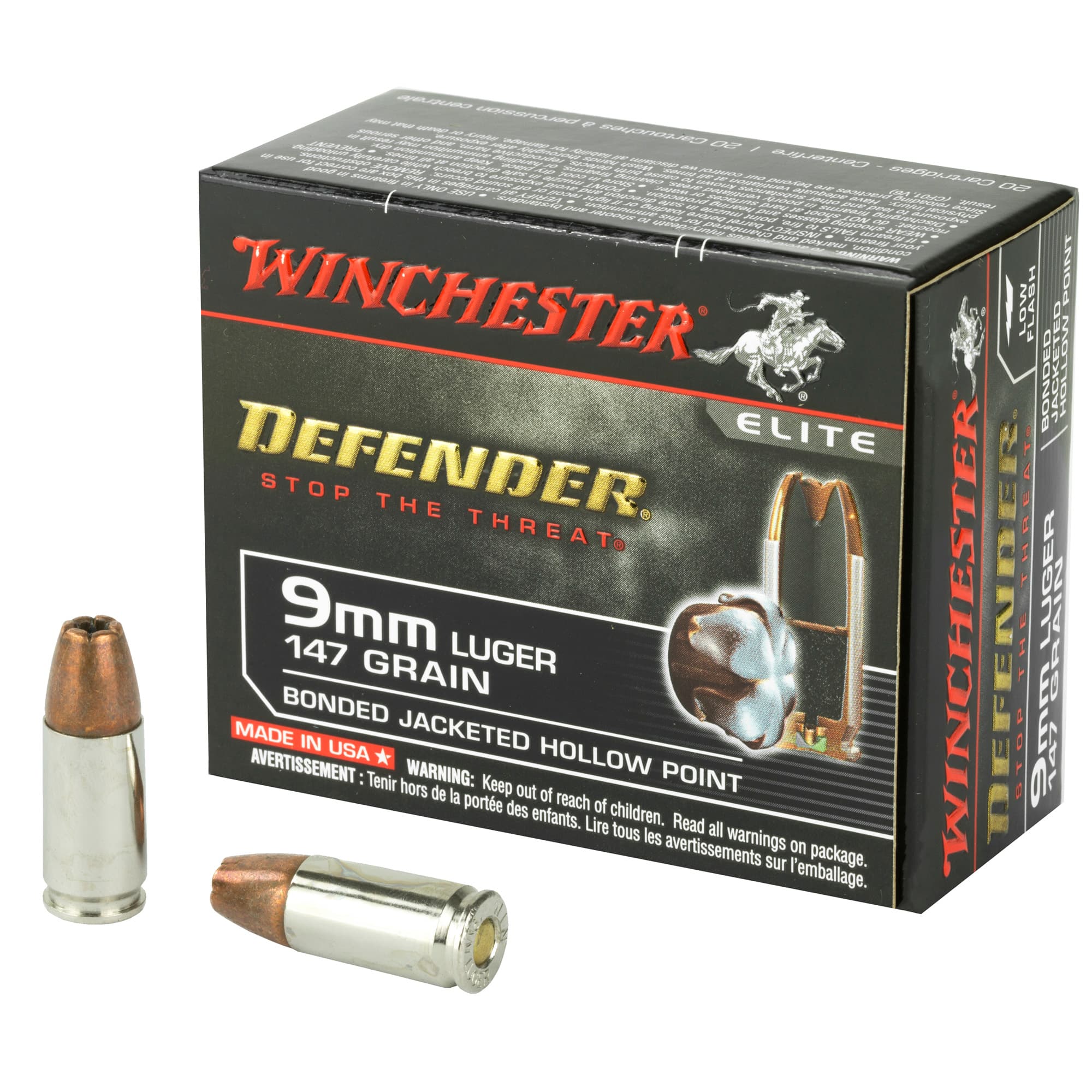 Winchester Defender 9mm Luger Bonded Jacket Hollow Point 147 Grain 20 Rounds