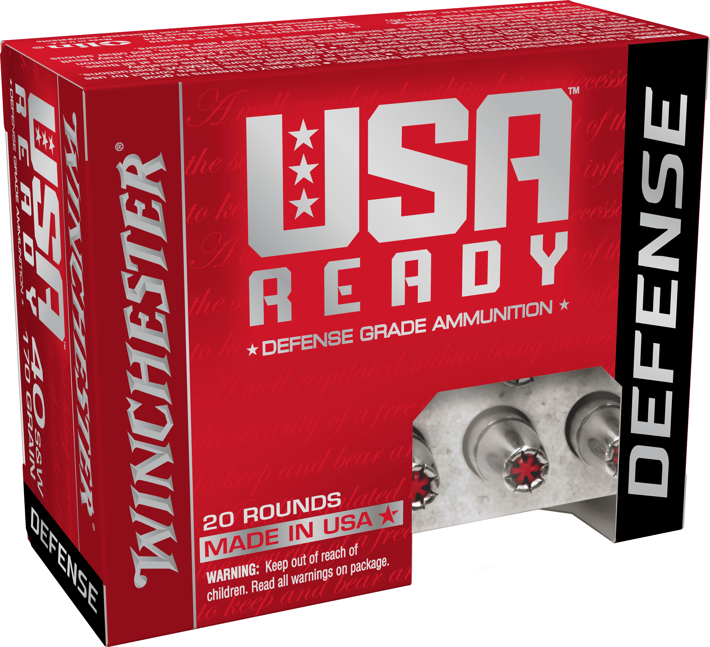 Winchester USA Ready Defense 40 S&W Hex-Vent Hollow Point 170 Grain 20 Rounds