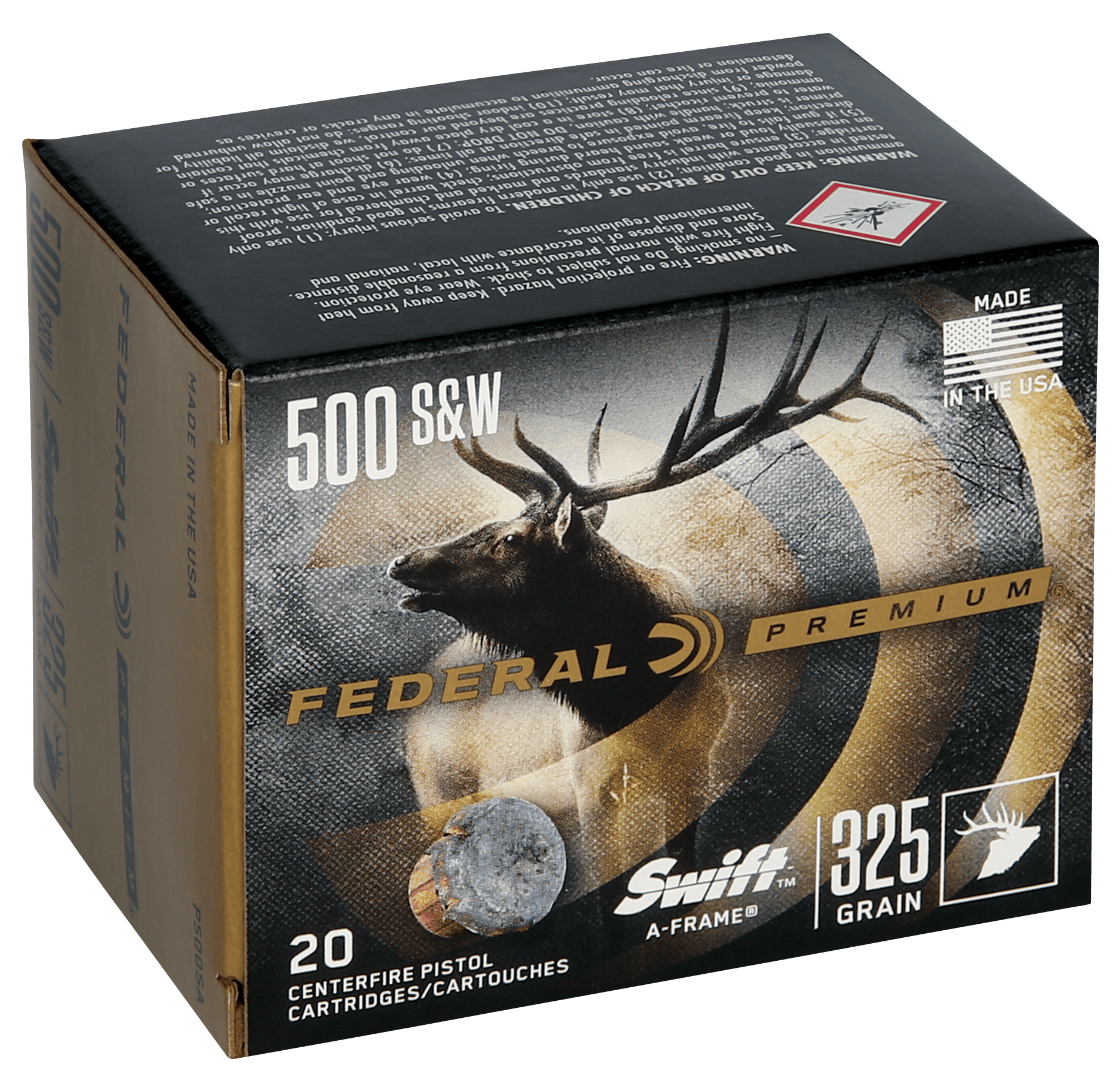 Federal Premium Pistol Ammo 500 S&W Magnum Swift A-Frame 325 Grain 20 Rounds