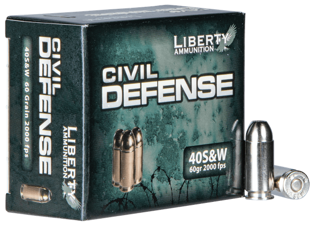 Liberty Ammunition LACD40012 Civil Defense 40S&W 60gr Lead Free Fragmenting Hollow Point 20 Rounds