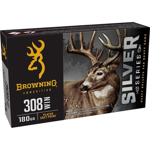 Browning Ammo B192603081 Silver 308Win 180gr Plated Soft Point 20 Rounds