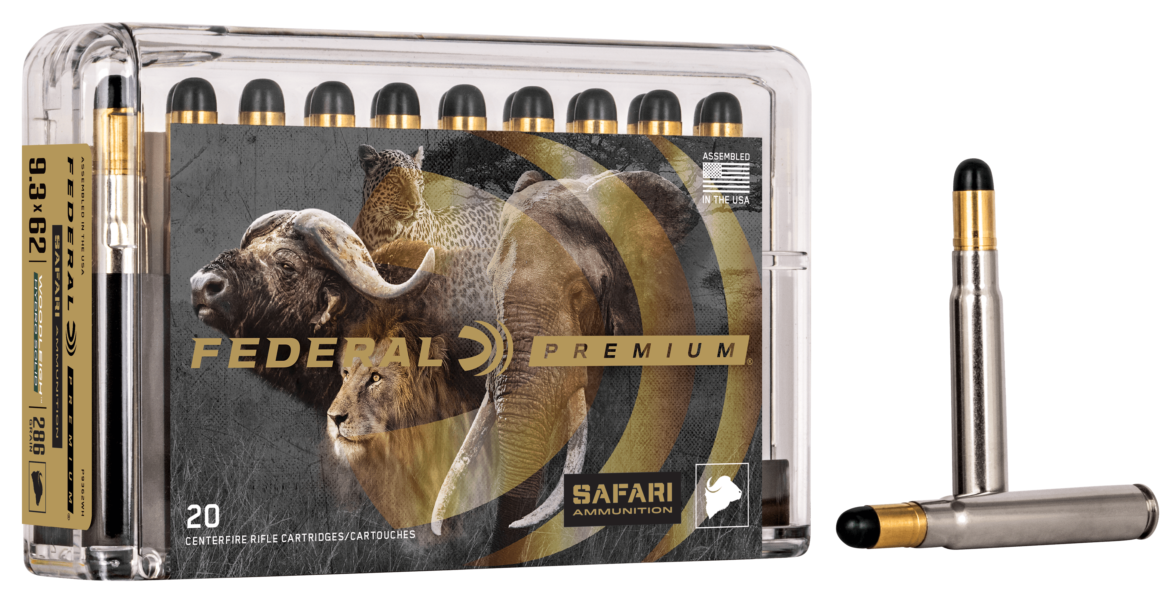 Federal Premium P9362WH 9.3mmx62 Mauser Woodleigh Hydro Solid 286 Grain 20 Rounds