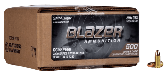 CCI Blazer Brass 9mm Luger Full Metal Jacket 115 Grain 500 Rounds