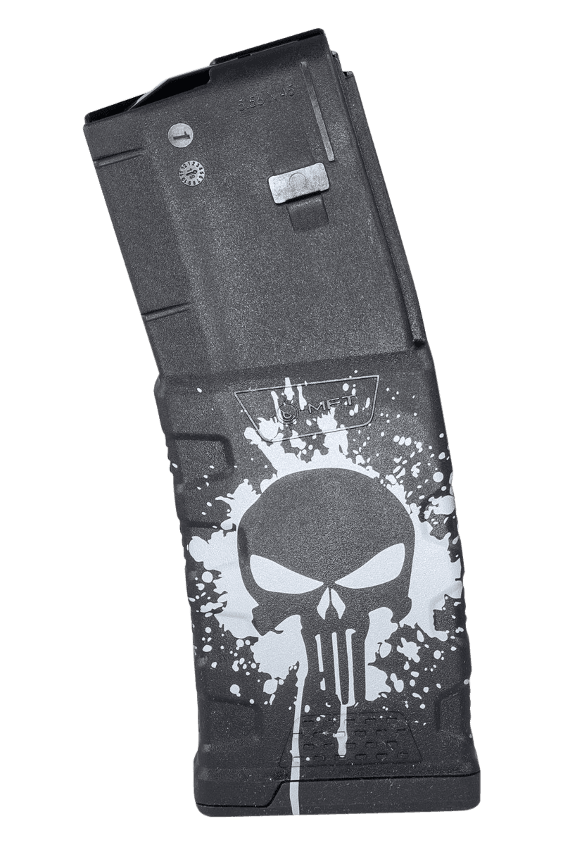 Mission First Tactical 30rd Magazine 223 Rem 5.56x45mm AR-15 M4 White Punisher Skull Splatter