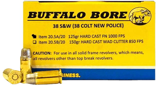 Buffalo Bore Ammunition 205A20 Personal Defense Strictly Business 38S&W 125gr Hard Cast Flat Nose 20 Rounds