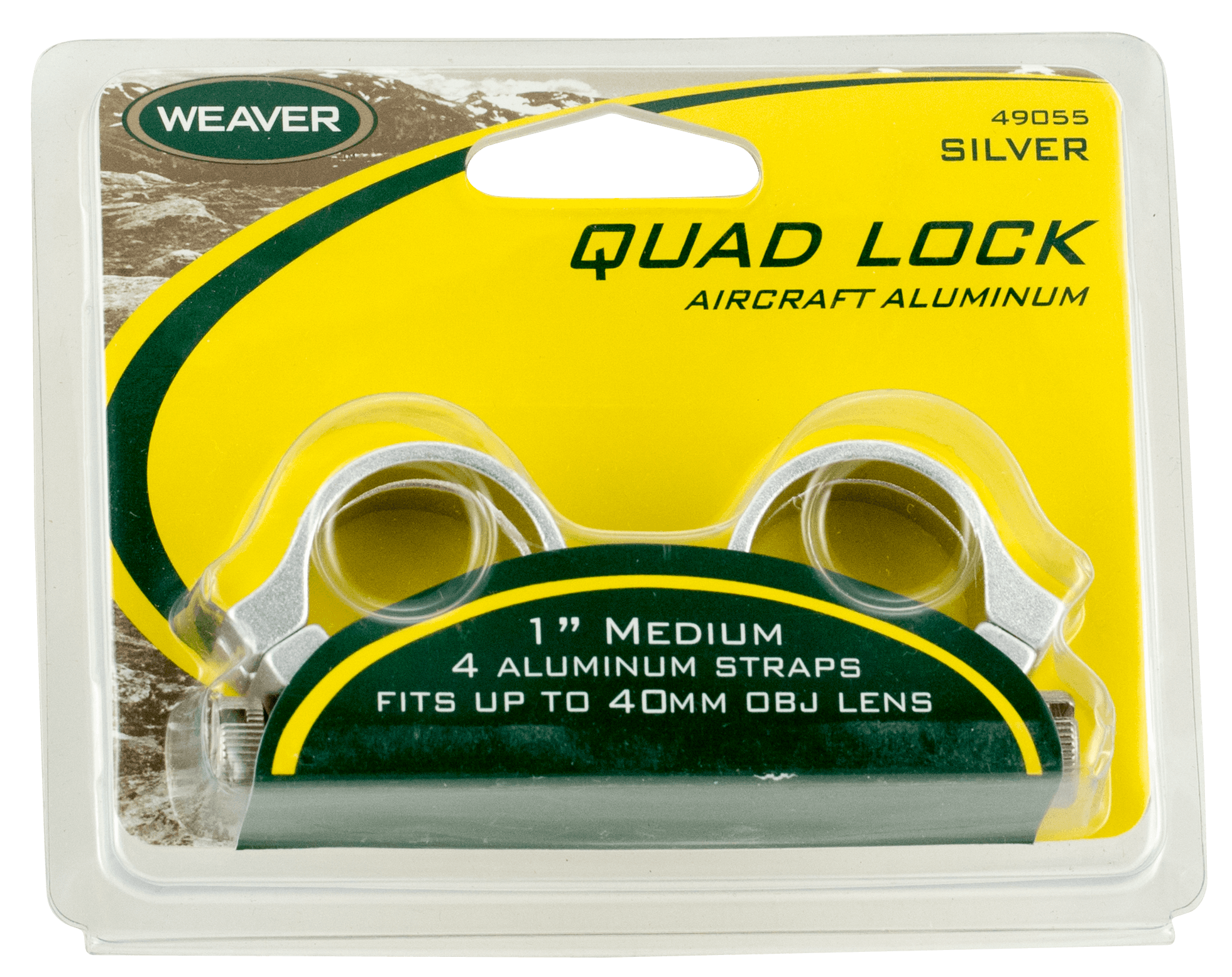 Weaver Quad Lock Detachable Rings Silver 1 Inch Medium Scope Mounting