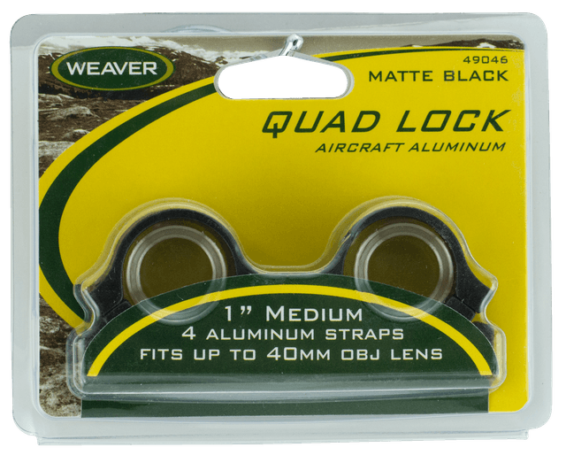 Weaver Quad Lock Top Mount Scope Rings 1in Medium Matte Detachable Aluminum