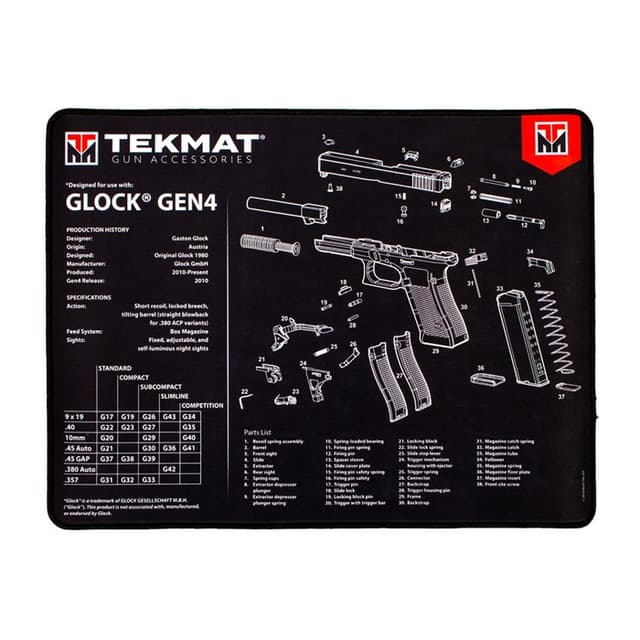 TekMat TEKR20GLOCKG4 Glock Gen4 Ultra 20 Cleaning Mat Glock Gen4 Parts Diagram 15" x 20"