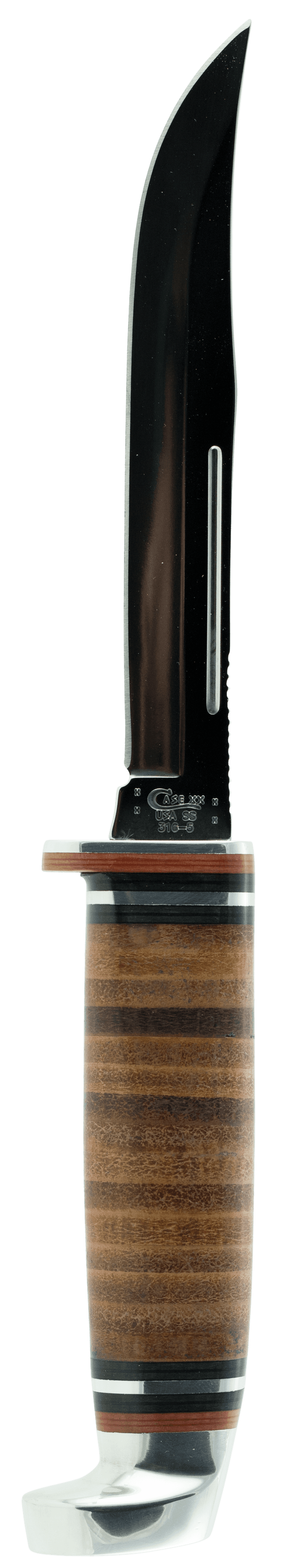 Case 381 Utility Hunter 5" Fixed Clip Point Plain Mirror Polished Tru-Sharp SS Blade/4.50" Grooved Leather Handle Includes Sheath