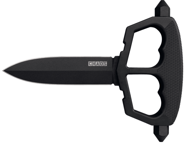 Cold Steel CS80NT3 Chaos Push Knife 5" Fixed Plain Black Matte Powder Coat SK-5 Steel Blade/ Black w/D-Guard Handle Griv-Ex w/Overmold Kray-Ex Handle Includes Belt Loop/Sheath