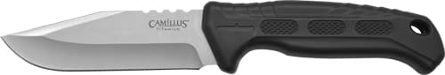 Camillus 19154 Hawker 4" Fixed Drop Point Plain Satin 420 Steel Titanium Bonded Blade Black Textured PP/TPR Handle