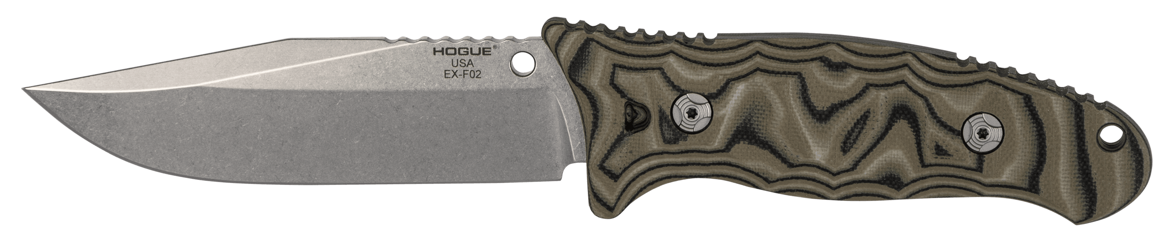 Hogue 35278 EX-F02 4.50" Fixed Clip Point Plain Tumble Polish 154CM SS Blade/ G-Mascus Green G10 Handle