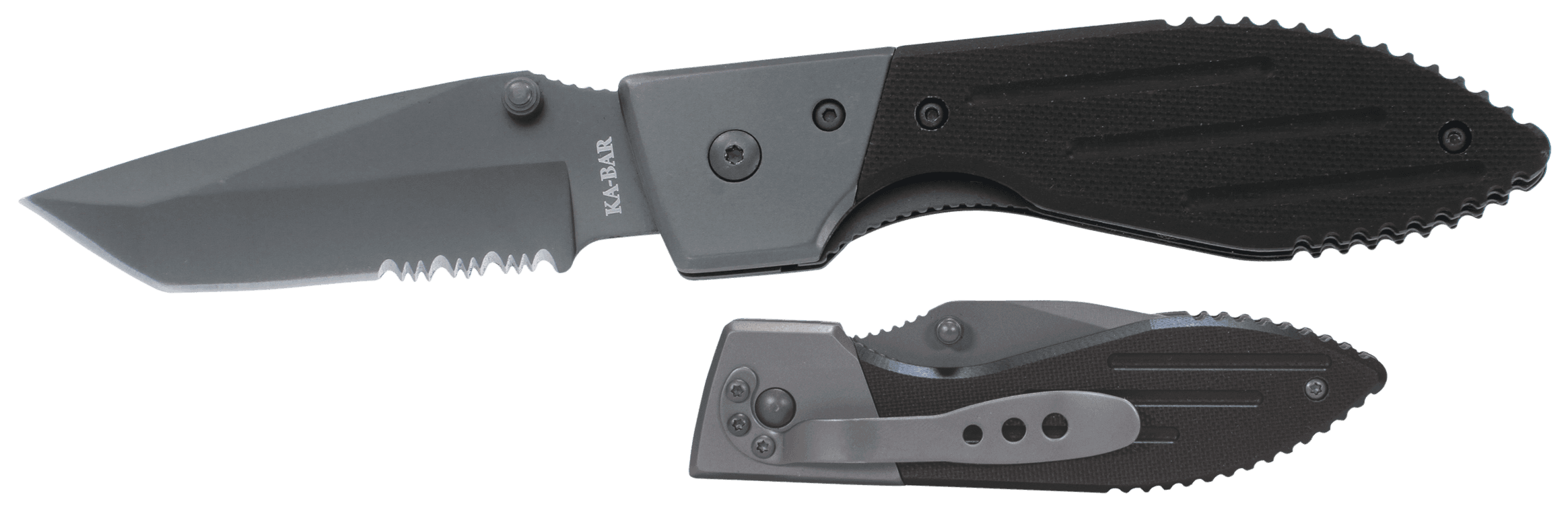 Ka-Bar 3075 Warthog 3" Folding Tanto Part Serrated 420HC SS Blade Black G10 Handle Includes Pocket Clip
