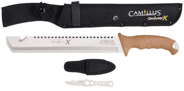 Camillus 19236-003 Carnivore 12" Silver Ti Bonded 440 SS Blade, Brown ABS Handle, 18" Long Includes Sheath