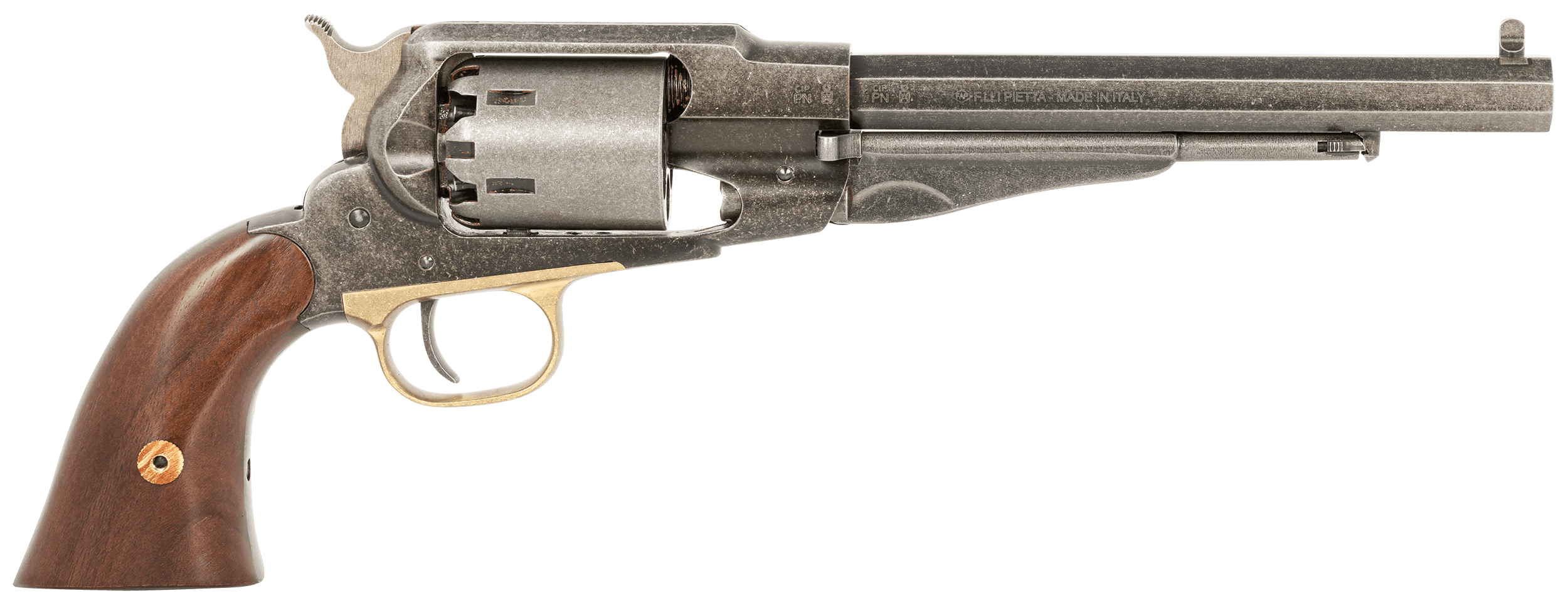 Pietta PF58OW448 1858 Old West 44 Cal 8" 6rd Old Silver Frame, Cylinder & Barrel, Walnut Grip