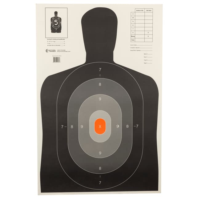 Action Target B27EPROS100 Qualification Pros Silhouette Paper Hanging 23" x 35" Black/Gray/White 100 Per Box