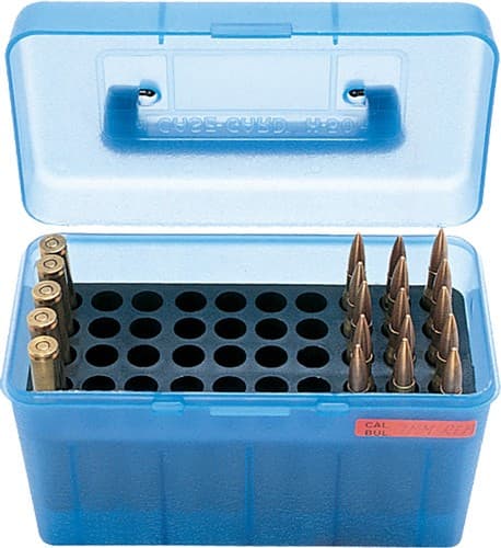 MTM Case-Gard H50RMAG24 Deluxe Ammo Box 300 Win Mag/7mm Rem Clear Blue Polypropylene 50rd