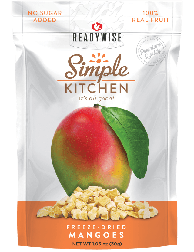 ReadyWise SK05911 Simple Kitchen Freeze Dried Fruit Mango 1 Serving Pouch 6 Per Case