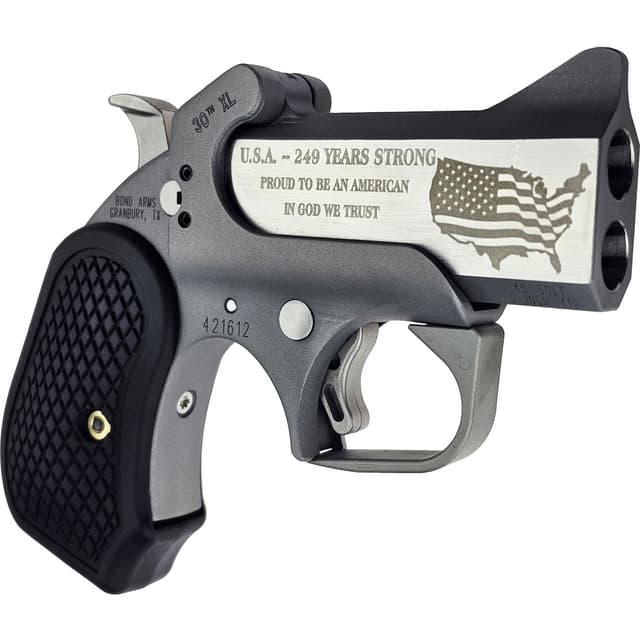Bond Arms BA30THXL-45LC/410 30th XL 45 Colt (Long Colt)/410 Gauge 2 Shot 3" Engraved Matte Stainless Steel Barrel, Rough Matte Stainless Steel Frame, Black B6 Resin Grips