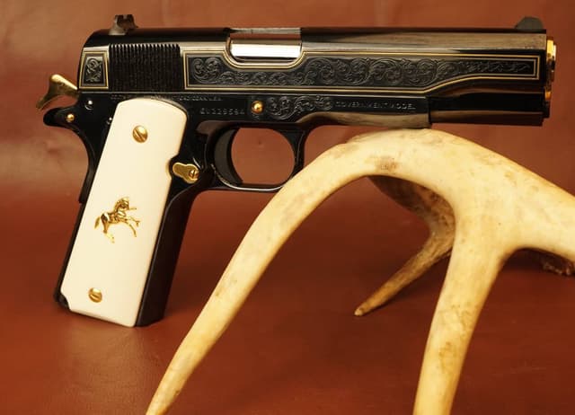 Colt Government Model 1911 45 ACP 5in 7-Round Polished Gold Engraved