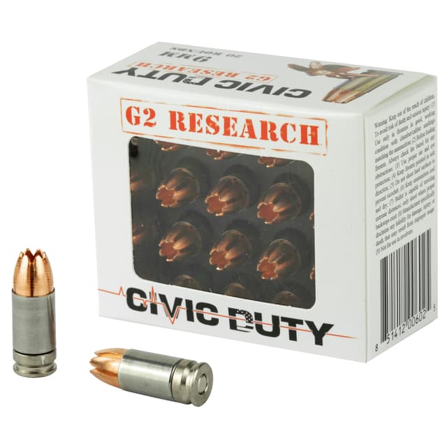 G2 Research G00602 Civic Duty 9mmLuger 96gr Copper Expansion Projectile 20 Per Box/25 Case