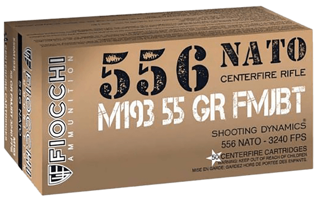 Fiocchi M193 5.56x45mm Nato Full Metal Jacket Boat Tail 55 Grain 50 Rounds