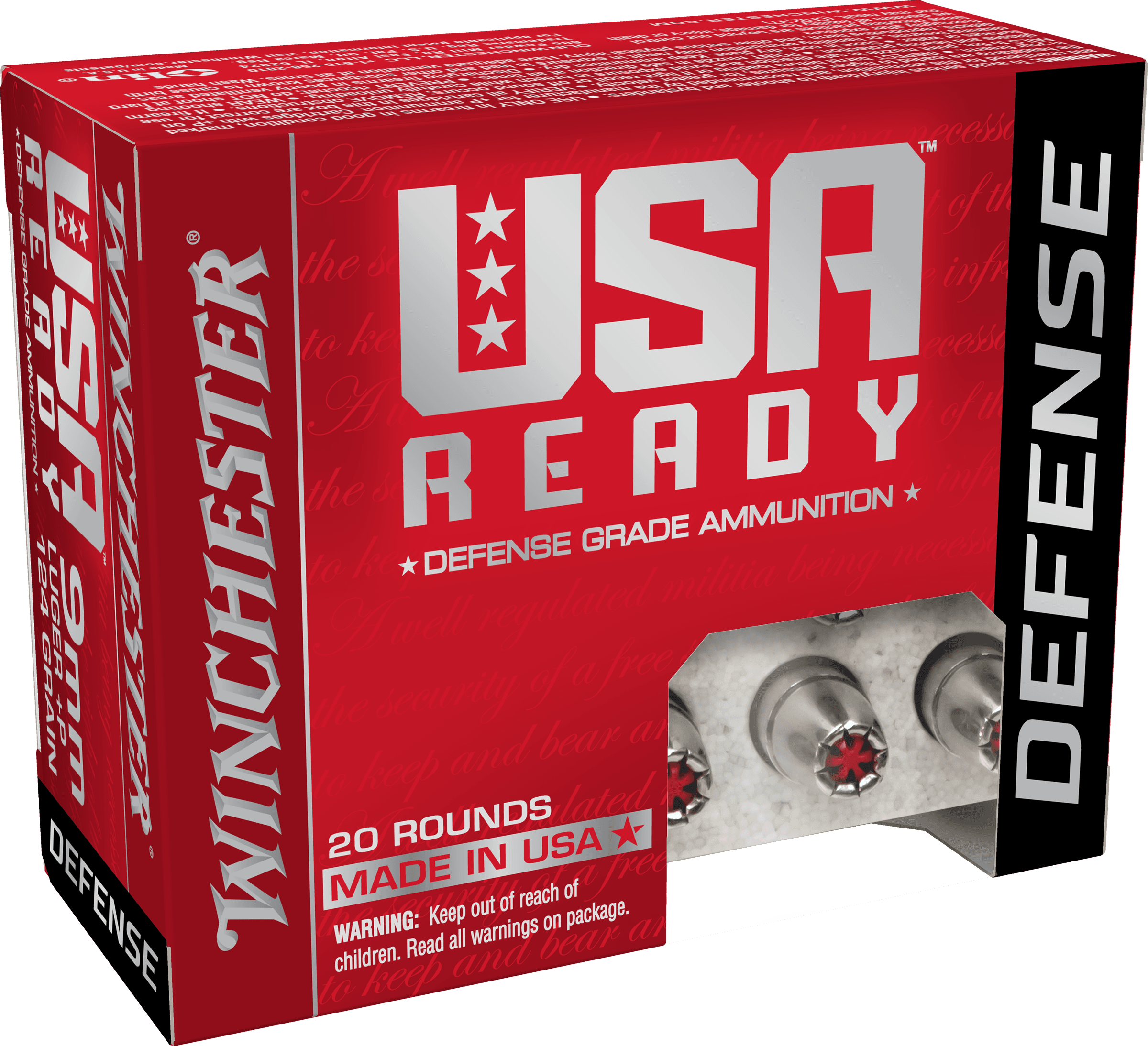 Winchester USA Ready Defense 9mm Luger Hollow Point 124 Grain 20 Rounds