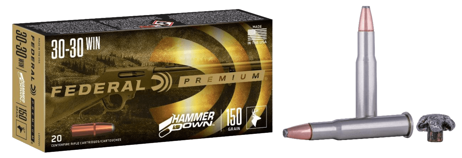 Federal HammerDown 30-30 Winchester Bonded Soft Point 150 Grain 20 Rounds