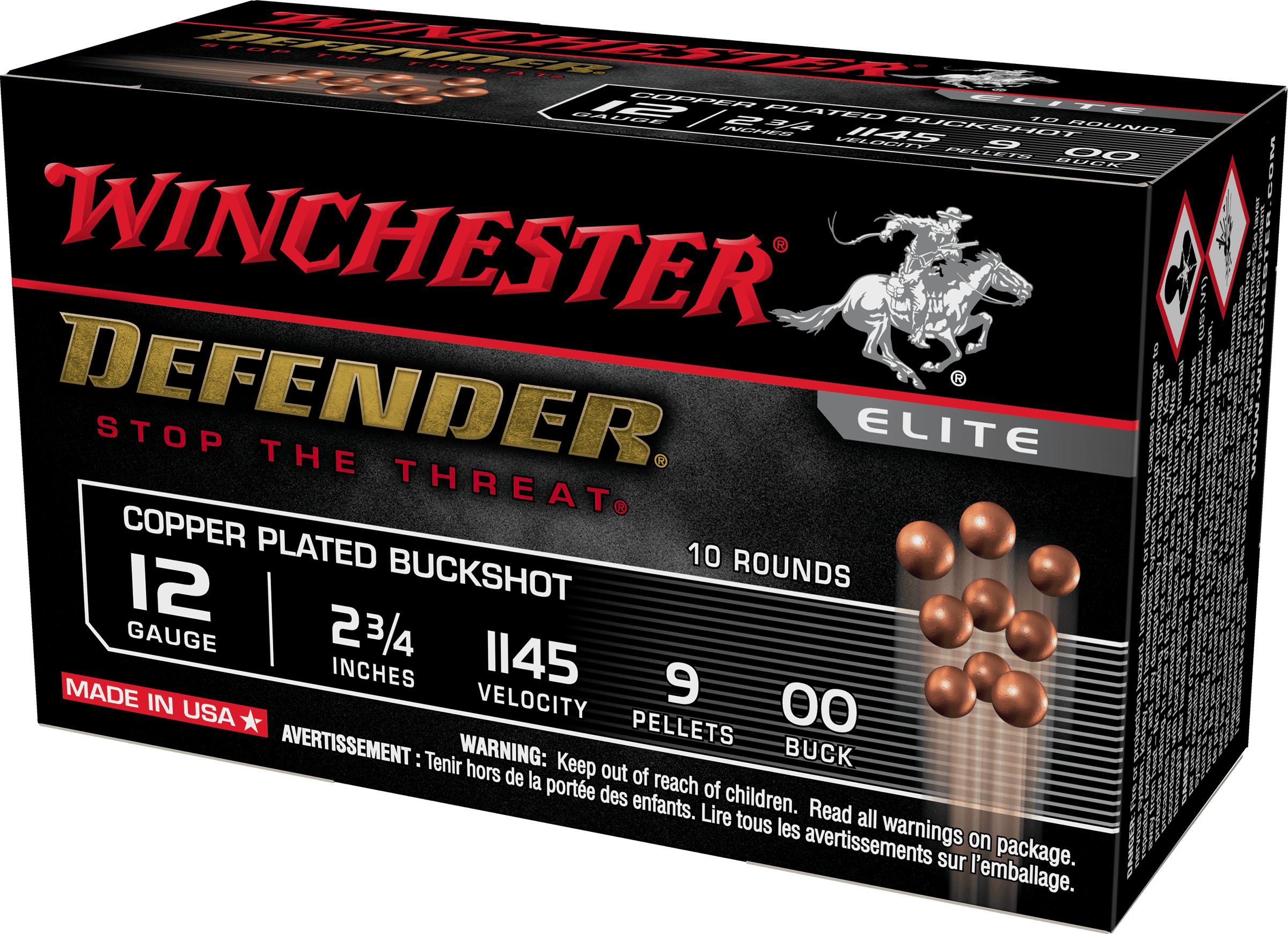Winchester Defender Load 12 Gauge 00 Buck 9 Pellets 10 Rounds