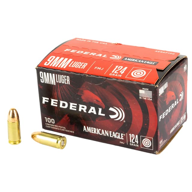 Federal American Eagle 9mm Luger Full Metal Jacket 124 Grain 100 Rounds