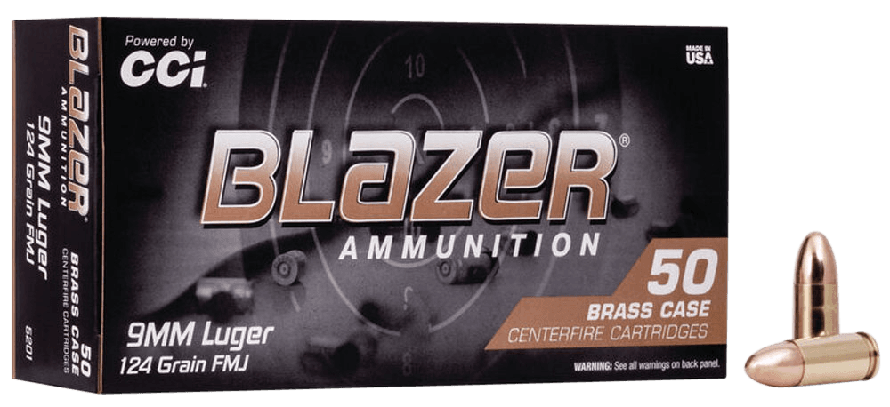 CCI Blazer Brass Pistol Ammo 9mm Luger 124 gr. FMJ Round Nose 50 rd.