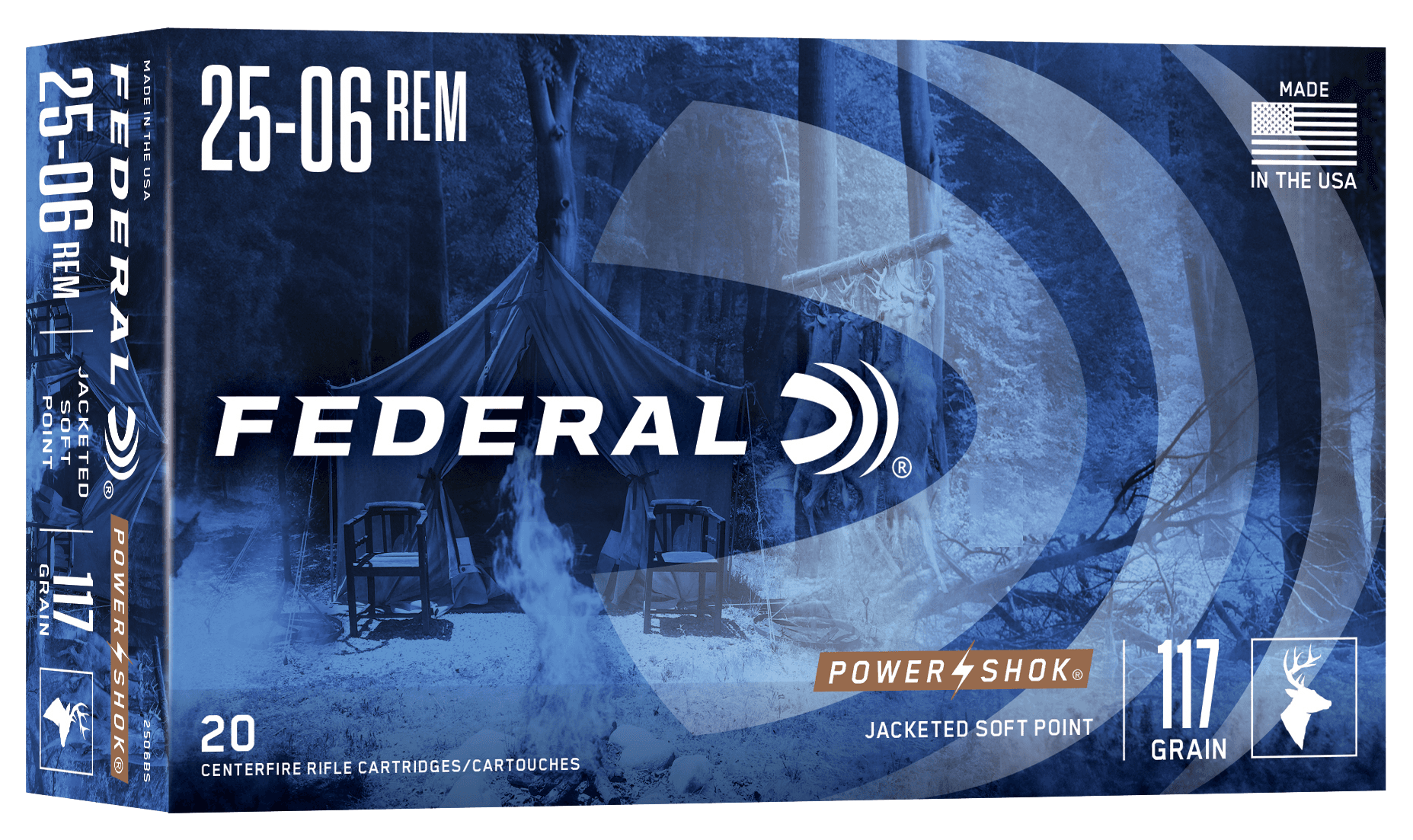 Federal Power-Shok 25-06 Remington Jacketed Soft Point 117 Grain 20 Rounds