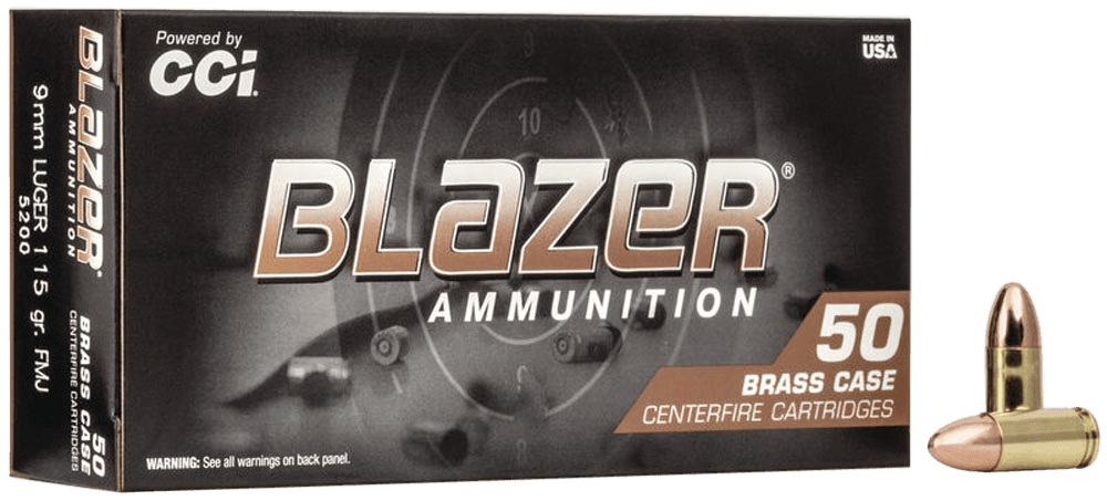 CCI Blazer Brass Pistol Ammo 9mm Luger 115 gr. FMJ Round Nose 50 rd.