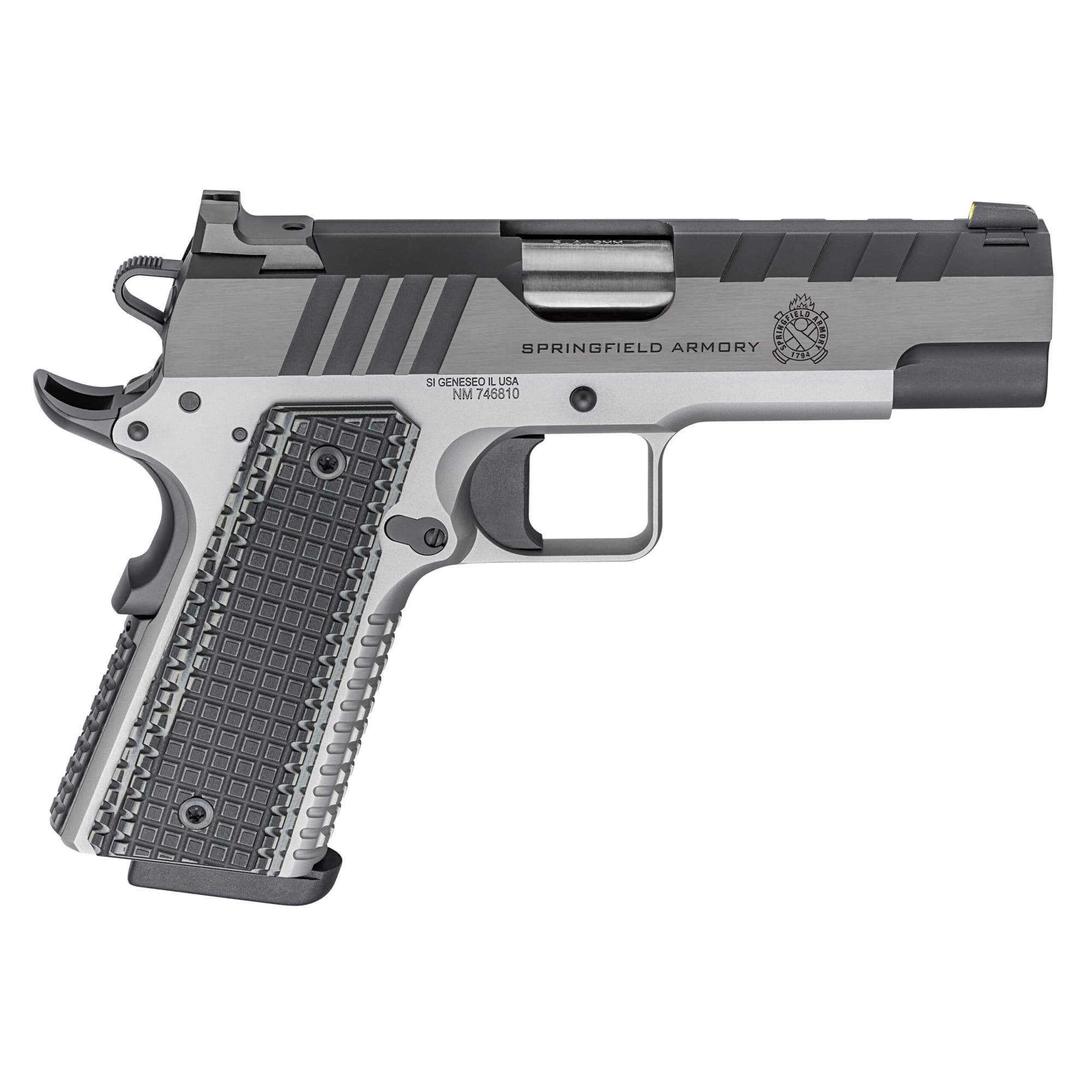 Springfield Armory PX9217L 1911 Emissary 9mm Luger 9+1 4.25" Bull Barrel, Stainless Steel Frame w/ Beavertail, Serrated Blued Carbon Steel Slide, Black VZ Thin-Line G10 Grip