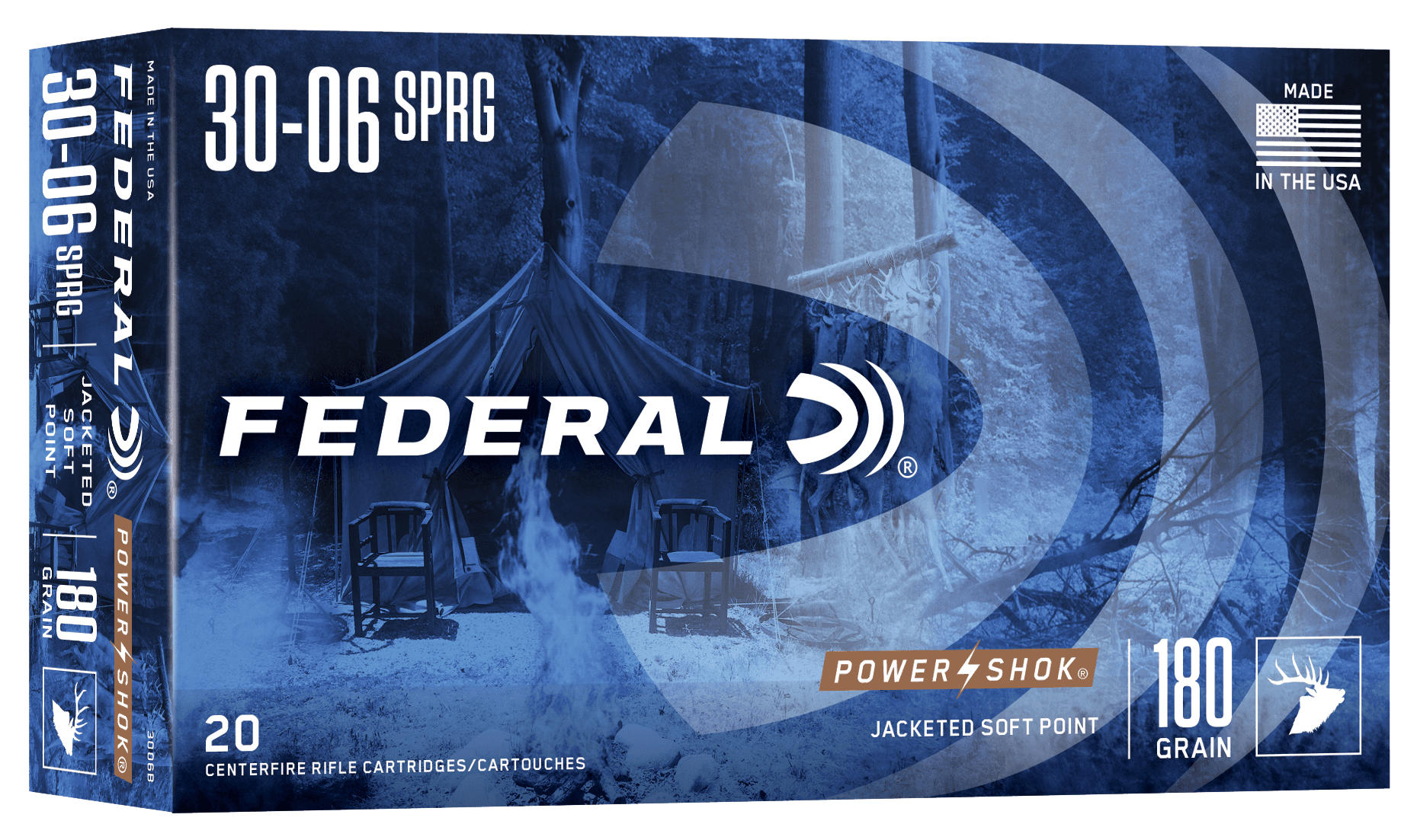 Federal Power Shok 30-06 Springfield Jacketed Soft Point 180 Grain 20 Rounds